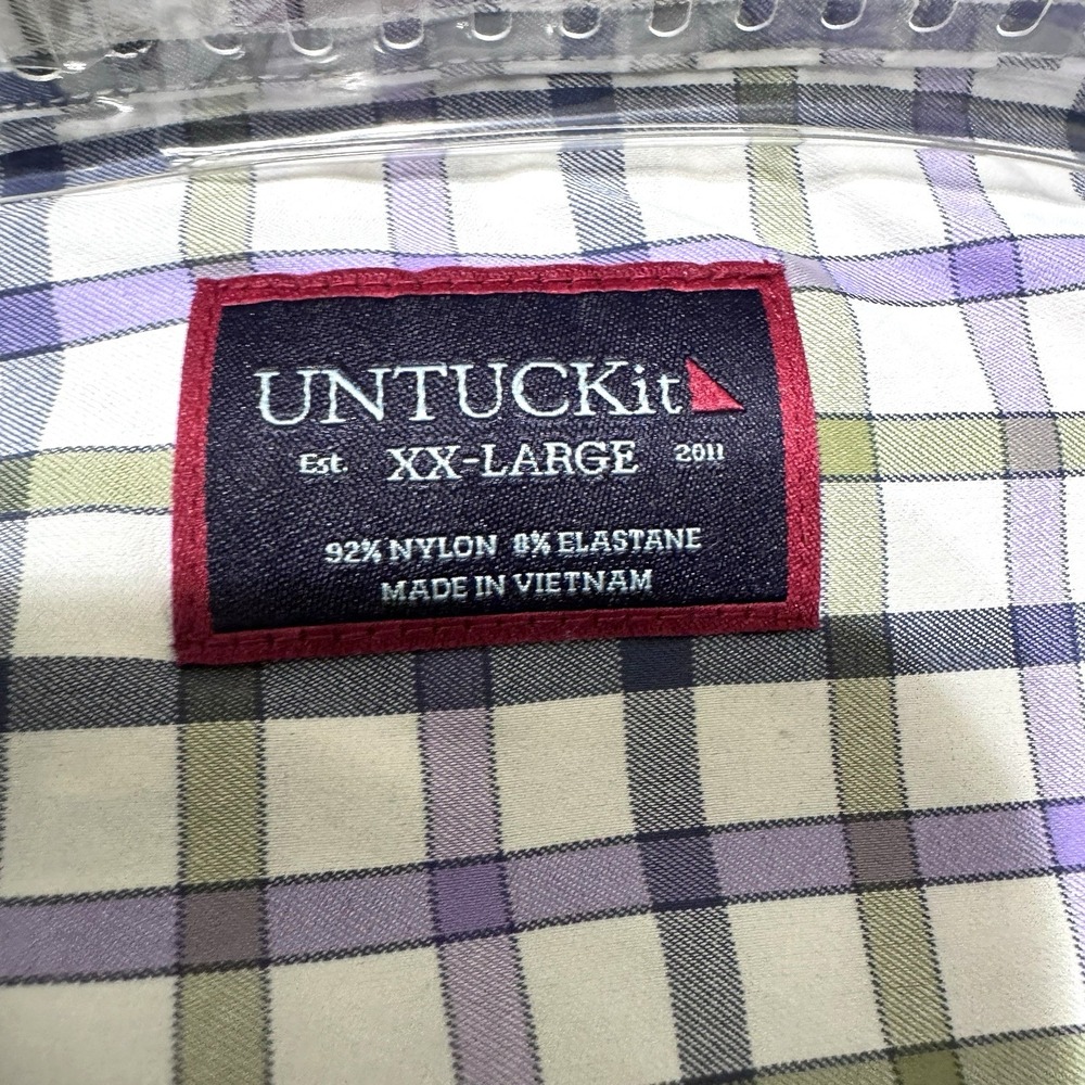 Untuckit Shirt XXL Hawkins Nylon Performance White Multicolor Plaid Stretch New